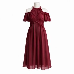 Size 1 Ted Baker Women’s Deep Pink Cold Shoulder Midi Dress Paigei Rope Detail